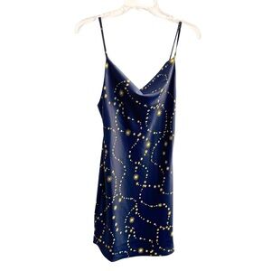 Urban Outfitters Star Navy Blue Satin Slip Dress Size‎ Small Party Festival Cute